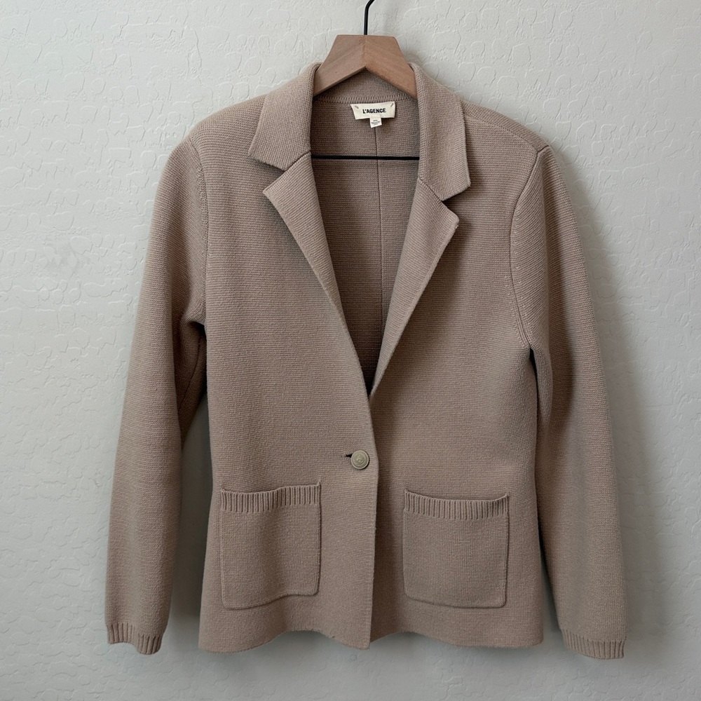 L’AGENCE Lacey Knit Blazer in Khaki Size M - Picture 4 of 11